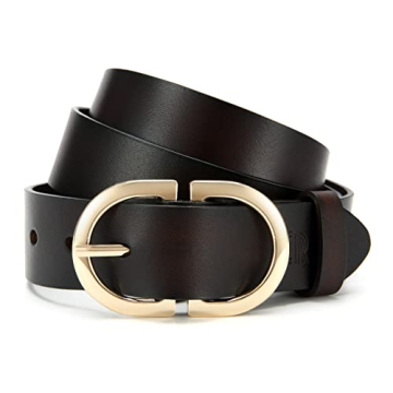 CR Womens Dark Brown Leather Belts for Jeans Pants - 1.3" Width Casual Ladies Burgundy Belt - Fashio...