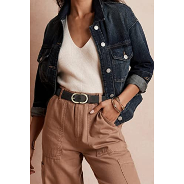 CR Womens Dark Brown Leather Belts for Jeans Pants - 1.3" Width Casual Ladies Burgundy Belt - Fashion Center Bar Gold Buckle