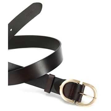 CR Womens Dark Brown Leather Belts for Jeans Pants - 1.3" Width Casual Ladies Burgundy Belt - Fashion Center Bar Gold Buckle