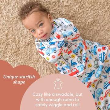SleepingBaby Zipadee-Zip Baby Swaddling Blanket 12-24 Months - Transition Swaddle with Zipper Convenience - Busy Road, L