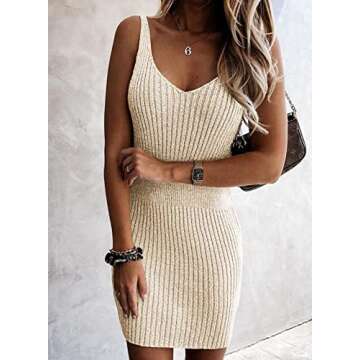 Sidefeel Summer Dresses for Women 2025 V Neck Ribbed Knit Sleeveless Tank Sundresses Sexy Bodycon Club Night Out Dresses Small White
