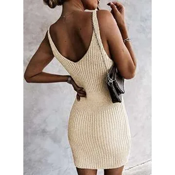 Sidefeel Summer Dresses for Women 2025 V Neck Ribbed Knit Sleeveless Tank Sundresses Sexy Bodycon Club Night Out Dresses Small White