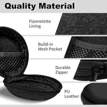 Woyinger Round Earbud Case Portable EVA Carrying Case Storage Bag Cell Phone Accessories Organizer with Carabiner for Earphone, Earbud, Earpieces, SD Memory Card, Camera Chips,Black