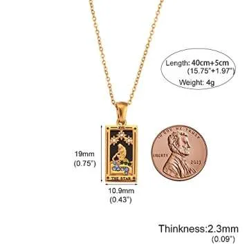 AYNN 18k Gold Plated 316L Stainless Steel Square Colorful Enamel Tarot Cards Pendant Necklace Jewelry Hypoallergenic (Lovers)