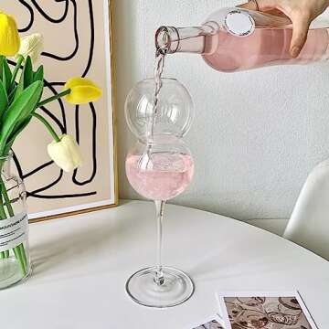 URMAGIC Creative Cocktail Glasses,2 Pcs 16Oz Ripple Drinking Glasses,Gourd Shaped Glass Cups,Vintage...