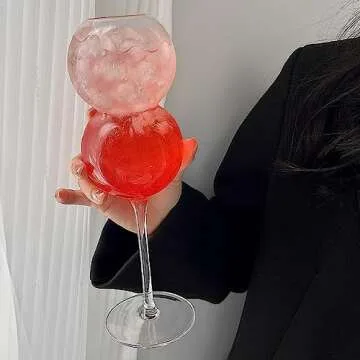 URMAGIC Creative Cocktail Glasses,2 Pcs 16Oz Ripple Drinking Glasses,Gourd Shaped Glass Cups,Vintage Stem Design Wine Glasses,Clear Ripple Glassware,Water Glasses,Champagne Cups,Whiskey Glasses