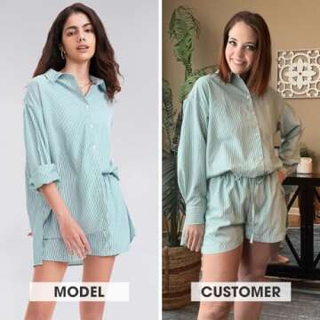 EXLURA Women's Summer 2 Piece Sets Long Sleeve Button Down Shirts Matching Short Sets Beach Vacation Cruise Outfits 2025