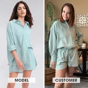 EXLURA Women's Summer 2 Piece Sets Long Sleeve Button Down Shirts Matching Short Sets Beach Vacation Cruise Outfits 2025
