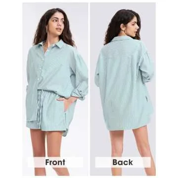 EXLURA Women's Summer 2 Piece Sets Long Sleeve Button Down Shirts Matching Short Sets Beach Vacation Cruise Outfits 2025