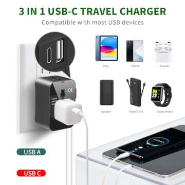 Universal Travel Adapter, All in One Plug Adapter with USB C, Worldwide Power Adapter USB Type C Por...