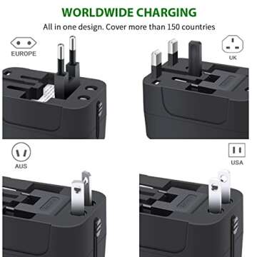 Universal Travel Adapter, All in One Plug Adapter with USB C, Worldwide Power Adapter USB Type C Port, International Wall Charger Foldable Plug Converter Outlet for Europe EU UK AUS (Type G/C/I/A)