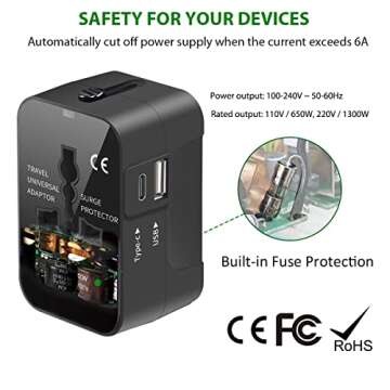 Universal Travel Adapter, All in One Plug Adapter with USB C, Worldwide Power Adapter USB Type C Port, International Wall Charger Foldable Plug Converter Outlet for Europe EU UK AUS (Type G/C/I/A)