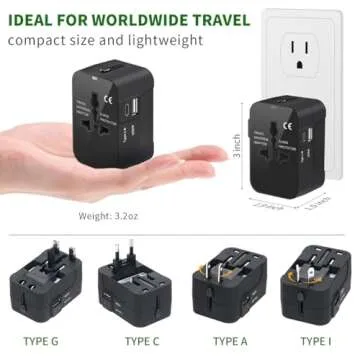 Universal Travel Adapter, All in One Plug Adapter with USB C, Worldwide Power Adapter USB Type C Port, International Wall Charger Foldable Plug Converter Outlet for Europe EU UK AUS (Type G/C/I/A)
