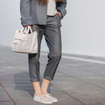 Gradinery Rhinestone Flats for Women Crystal Studded Mary Jane Ballet Flats Shoes Buckle Strap Sparkly Casual Dress Ballerina Shoes White Size 9