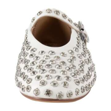 Gradinery Rhinestone Flats for Women Crystal Studded Mary Jane Ballet Flats Shoes Buckle Strap Sparkly Casual Dress Ballerina Shoes White Size 9