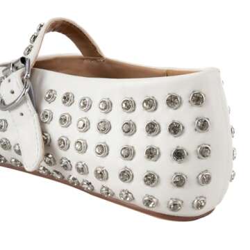 Gradinery Rhinestone Flats for Women Crystal Studded Mary Jane Ballet Flats Shoes Buckle Strap Sparkly Casual Dress Ballerina Shoes White Size 9