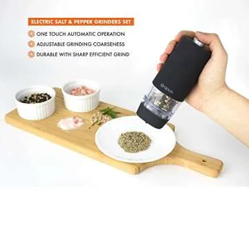 OPUX Premium Battery Operated Salt and Pepper Grinder Set | Electric Pepper Mill, Automatic Salt Shaker with Strong Acrylic Body | Non-Corrosive Electronic Grinder Set, Adjustable Coarseness