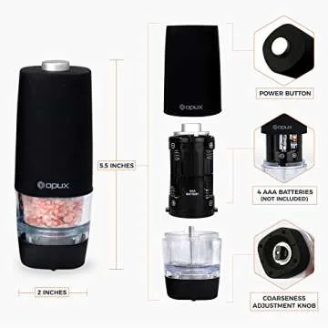 OPUX Premium Battery Operated Salt and Pepper Grinder Set | Electric Pepper Mill, Automatic Salt Shaker with Strong Acrylic Body | Non-Corrosive Electronic Grinder Set, Adjustable Coarseness