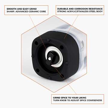 OPUX Premium Battery Operated Salt and Pepper Grinder Set | Electric Pepper Mill, Automatic Salt Shaker with Strong Acrylic Body | Non-Corrosive Electronic Grinder Set, Adjustable Coarseness