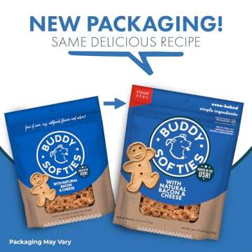Buddy Biscuit Softies 6 oz Pouch, Soft & Chewy, Natural Bacon and Cheese Flavor Dog Treats, Oven Bak...