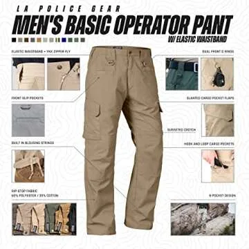 LA Police Gear Men's Basic Operator Pant - Elastic Waist Tactical Cargo Pants