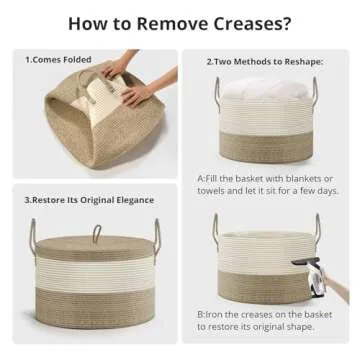 Noonkty Blanket Basket with Lid, Rope Baskets for Storage, Large Woven Basket 21.7"X21.7"X13.8" Toy Basket for Baby, Blanket Storage for Living Room Bedroom Laundry