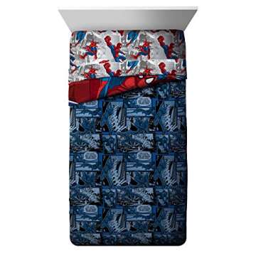 Jay Franco Marvel Spiderman Burst 4 Piece Twin Bed Set - Includes Reversible Comforter & Sheet Set -...
