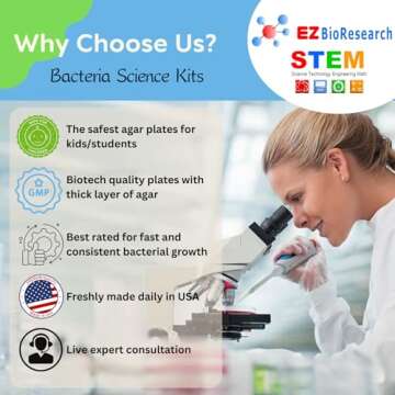 EZ BioResearch Bacteria Science Kit (IV): Top Science Fair Project Kit. Prepoured LB-Agar Plates And Cotton Swabs. Exclusive Free Science Fair Project E-Book Packed With Award Winning Experiments (IV)