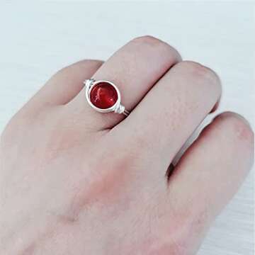 YWDREAM Crystal Rings for Women Spiritual, Healing Crystal Rings Wire Wrapped Ring, Carnelian Rose Q...