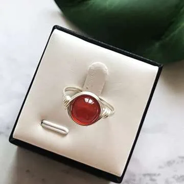 YWDREAM Crystal Rings for Women Spiritual, Healing Crystal Rings Wire Wrapped Ring, Carnelian Rose Quartz Amethyst Tiger Eyes Opalite Amazonite Gemstone Ring (Carnelian-Silver, 7)