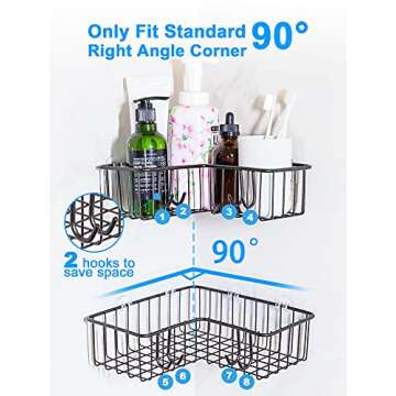 JARLINK 2 Pack Corner Shower Caddy with 8 Hooks, No Drilling, SUS304 Stainless Steel Wide Space Wall Mounted Bathroom Shelf, Storage Rack for Toilet Dorm Kitchen, Brown