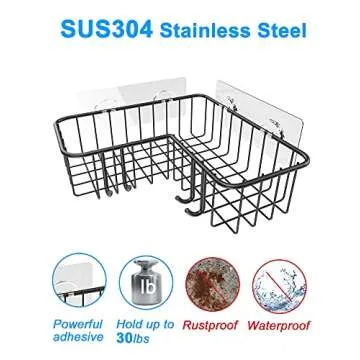 JARLINK 2 Pack Corner Shower Caddy with 8 Hooks, No Drilling, SUS304 Stainless Steel Wide Space Wall Mounted Bathroom Shelf, Storage Rack for Toilet Dorm Kitchen, Brown