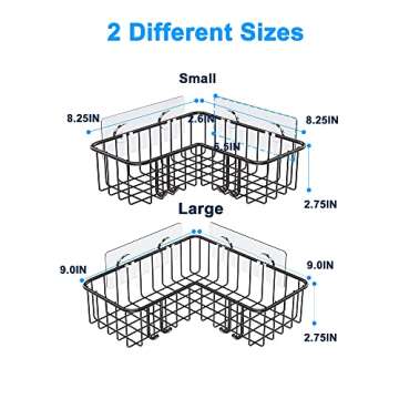JARLINK 2 Pack Corner Shower Caddy with 8 Hooks, No Drilling, SUS304 Stainless Steel Wide Space Wall Mounted Bathroom Shelf, Storage Rack for Toilet Dorm Kitchen, Brown