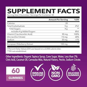 Sambucus Elderberry Gummies for Adults - Immune Support Supplement with Vitamin C and Zinc - Enhance...