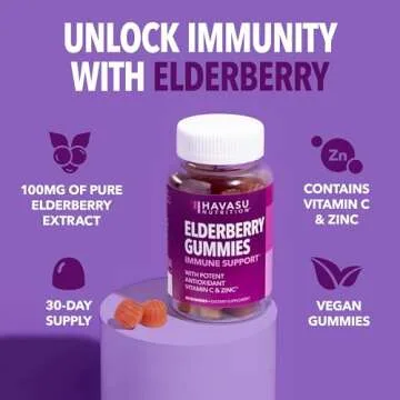 Sambucus Elderberry Gummies for Adults - Immune Support Supplement with Vitamin C and Zinc - Enhanced Formula for Daily Defense - 60 Count, 1 Month Supply, Berry Flavor - Convenient Wellness