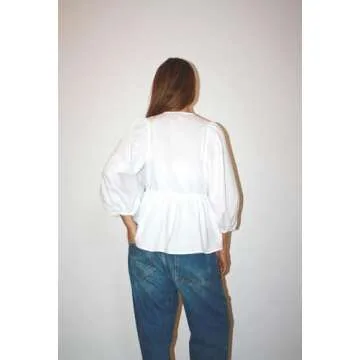 Cioatin Women Bow Tie Front Shirt Top Cute Puff Sleeve Y2K Peplum Ruffle Babydoll Blouse Lace Up Summer Going Out White