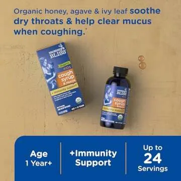 Mommy's Bliss Organic Kids Cough Syrup and Mucus Relief + Immunity Support, Agave & Honey, Ivy Leaf, Elderberry, Zinc, Vitamin C, 4 Fl Oz