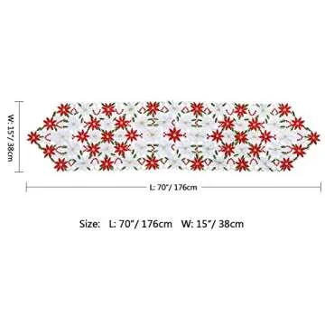 OurWarm Christmas Embroidered Table Runners Poinsettia Holly Leaf Table Linens for Christmas Decorations 15 x 70 Inch