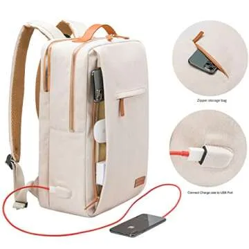 NOBLEMAN Men's Backpack, Laptop Backpack, Waterproof travel Backpack, 15.6 Inch Laptop Backpack, Daypack, carry on backpack with USB (Beige)