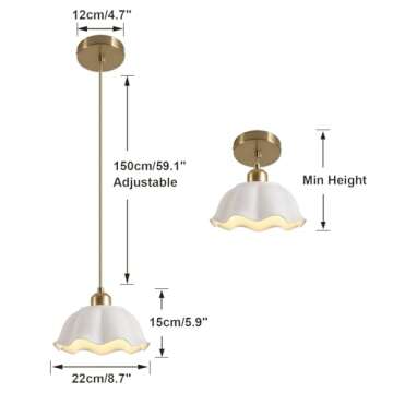 Fulesi Ceramic Pendant Light Nordic Vintage Mid Century Modern Hanging Lamp White Wave Ceramic Shade...