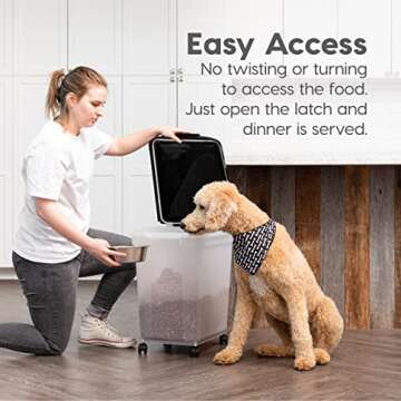 IRIS USA WeatherPro Airtight Dog Food Storage Container, Up to 50 lbs, Removable Wheels, for Dog Cat Bird and other Pet Food Storage Bin, Keep Fresh, Translucent Body, Easy Mobility, Clear/Black