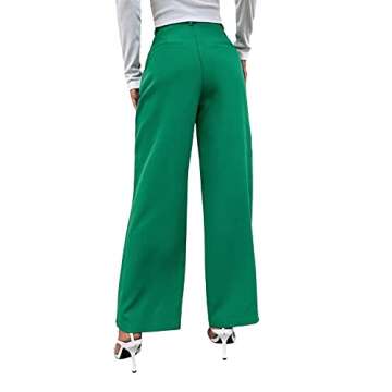 SweatyRocks Women's Elegant High Waist Solid Long Pants Office Trousers Green S