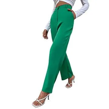 SweatyRocks Women's Elegant High Waist Solid Long Pants Office Trousers Green S