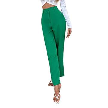 SweatyRocks Women's Elegant High Waist Solid Long Pants Office Trousers Green S