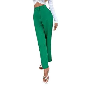 SweatyRocks Women's Elegant High Waist Solid Long Pants Office Trousers Green S