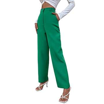 SweatyRocks Women's Elegant High Waist Solid Long Pants Office Trousers Green S