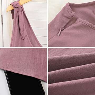 CNJFJ Women's Summer Shoulder Tie Strap Babydoll Dress Casual Scoop Neck A-Line Skater Swing Mini Sundress (Light Pink, Medium)