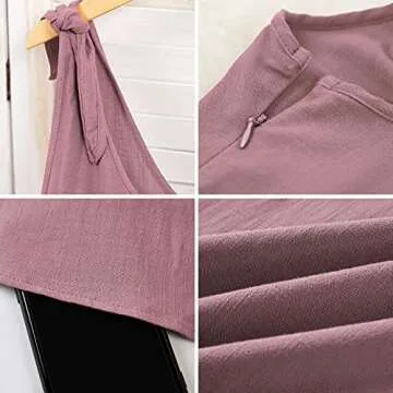 CNJFJ Women's Summer Shoulder Tie Strap Babydoll Dress Casual Scoop Neck A-Line Skater Swing Mini Sundress (Light Pink, Medium)