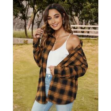Blooming Jelly Women's Button Down Shirts Long Sleeve Collared Business Casual Tops Work Blouses V Neck Flannel T Shirts (Medium,Brown Plaid)