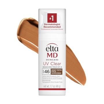 EltaMD UV Clear Deep Tinted Sunscreen for Face - Deep Tinted SPF 46 with Zinc Oxide, Oil-Free, Derma...